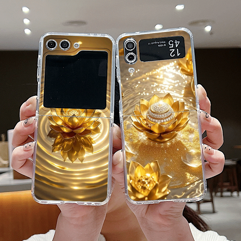 Phone Cases Z Fold 5 - Creative Golden Lotus Flower Pattern Phone