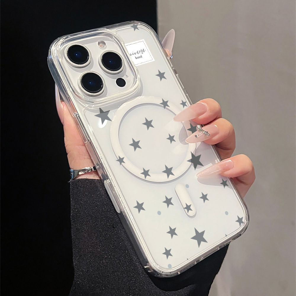 Phone Cases Magnetic - Grey Star Print magnetic Clear Phone